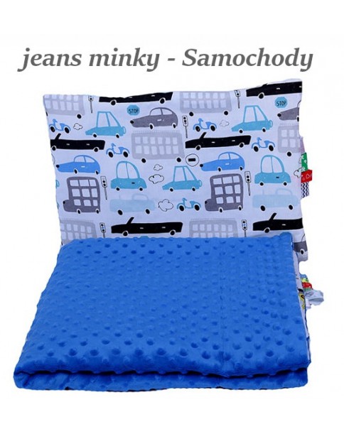 Małe Duże poduszka do wózka Minky 30x40cm Jeans Minky Samochody